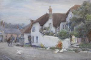 PARSONS J.V.R,FIGURES AND GEESE OUTSIDE COTTAGES AT BEER, DEVON,Lawrences GB 2020-10-23