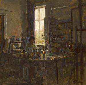 PARSONS Mike 1941-2017,Figure Sewing at a Desk,Strauss Co. ZA 2023-11-27
