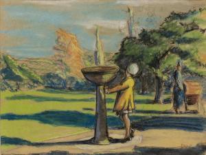 PARSONS Philip Brown 1896-1977,Woman standing by a fountain,Mallams GB 2021-02-28