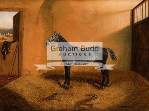 PARTRIDGE J.C,DAPPLE GREY POLO PONY IN A STABLE, AN ARMY CAMP BE,1880,Graham Budd 2017-11-13