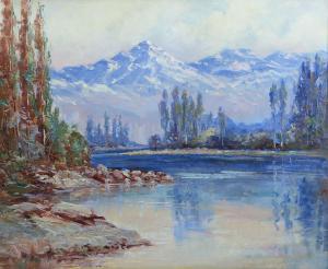 PARTRIDGE William H,River Landscape Painting with Snow-Capped Mountain,1927,Burchard 2021-08-15