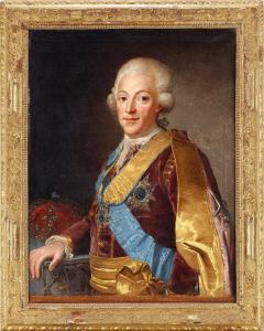 PASCH Lorenz II 1733-1805,Porträtt av Gustav III klädd i lilla Serafimerd,Stockholms Auktionsverket 2016-06-07
