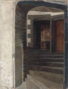 PASINI Alberto 1826-1899,Stairs in the Maniero di Issogne, Valle d'Aosta,1894,Christie's 2013-05-22