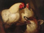 PASMORE John Frederick,A pair of leghorn chickens and a fox,1853,Woolley & Wallis 2018-03-07