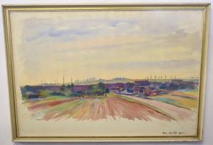 PASSINI Paul Robert 1881-1956,Fields with town and hills beyond,1952,Keys GB 2019-04-30