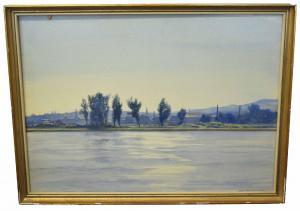 PASSINI Paul Robert 1881-1956,River landscape with town beyond,1948,Keys GB 2019-04-30