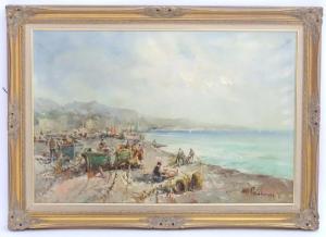 PASSONI Mario 1929,A Mediterranean coastal view with vishing boats an,Claydon Auctioneers 2021-08-04