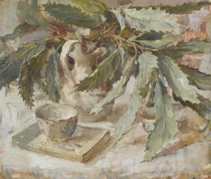 PATRICK EMILY 1959,CHESNUT LEAVES IN A SMALL WHITE VASE,Dreweatts GB 2022-08-26