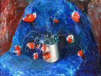 PATRICK,Still Life of Poppies on Blue,Shapes Auctioneers & Valuers GB 2014-01-31