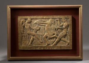 PATRISSE Albert 1892-1964,La Danse Bas-relief en terre cuite dorée,Daguerre FR 2020-12-07