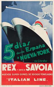 PATRONE Giovanni,5 DIAS / REX Y CONTI DI SAVOIA / "ITALIAN LINE,1932,Swann Galleries 2021-11-23