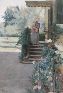PATRU LOUIS 1871-1905,Mutter mit Kind vor dem Hauseingang.,1892,Dobiaschofsky CH 2011-05-11