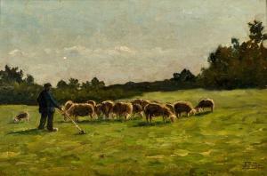 PATTE Fernand 1857-1946,Schafhirt mit seiner Herde,Dobiaschofsky CH 2023-11-08