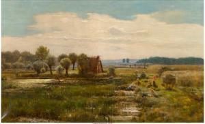 PATTEIN CÉSAR 1840-1920,An extensive landscape with figures fishing in the,Heritage US 2017-09-23