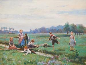 PATTEIN cesar 1882-1914,CHILDREN PLAYING IN A STREAM,1910,Grogan & Co. US 2014-12-14