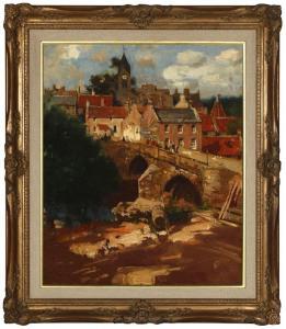 PATTERSON JAMES,Figures on a bridge in a Scottish town scene,1905,John Moran Auctioneers 2009-12-08