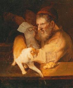 PAUDISS Christoph,An old man holding a letter, with a cat on a ledge,Palais Dorotheum 2018-10-23