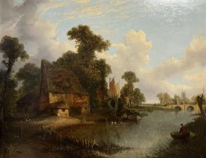 PAUL Joseph 1804-1887,River View with Cottage and Boaters near Norwic,Duggleby Stephenson (of York) 2022-07-08