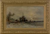PAULI Richard 1855-1892,winter landscape with sailboat and figure walking ,Pook & Pook US 2007-11-30