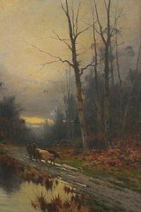 PAULMANN Joseph 1800-1900,Paulman  evening view with cattle in a country lan,Henry Adams 2016-01-13