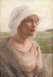 PAULSEN Julius,Portrait of a young woman with a white bonnet and ,Bruun Rasmussen 2024-04-01
