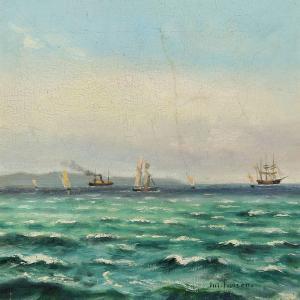 PAULSEN Oscar Anders Julius 1860-1932,Seascape with numerous sailing and motor boat,Bruun Rasmussen 2016-02-15
