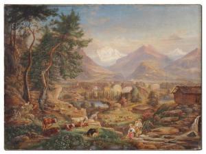 PAULUS ROETTER 1806-1894,Panoramic River Valley Painting with Mountains in ,Burchard US 2014-03-23