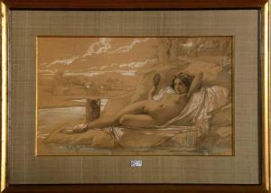 PAUWELS Ferdinand 1830-1904,Femme nue allongée au miroir,VanDerKindere BE 2013-09-10