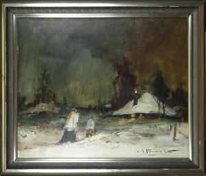PAUWELS Henri Jozef 1903-1983,Paysage hivernal avec religieux,Monsantic BE 2023-02-12