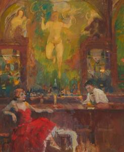 PAVIL Elie Anatole 1873-1948,Figures in a bar,John Moran Auctioneers US 2023-12-06