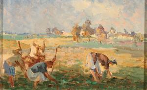PAVLOS ANTON 1905-1954,Landscape with Women Working in the Field,Jackson's US 2015-06-16