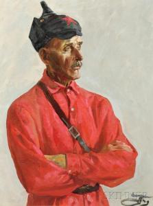 PAVLOV Petr Vassilievitch,Portrait of Military Figure in Red Shirt and Hat w,1965,Skinner 2016-01-19