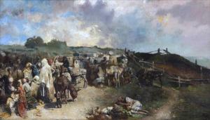 PAVY Eugène 1850-1905,La halte, le marché hors la ville Philippe,1887,Artprecium FR 2021-03-22