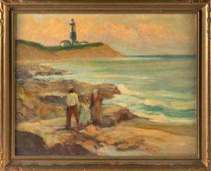 PAWLA Frederick Alexander,A family on a rocky coast overlooking a lighthouse,Eldred's 2023-04-20