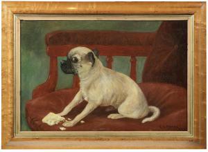 PAYNE e s 1800-1800,A Pug with a biscuit on a red sofa,1885,Bonhams GB 2016-02-09