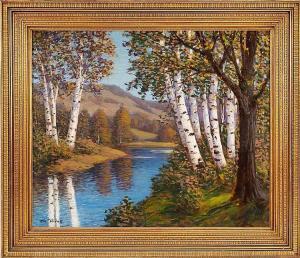 PAYNE George Forest 1900,Shimmering waters with birch trees,Eldred's US 2014-11-05
