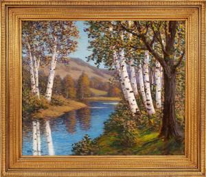 PAYNE George Forest 1900,Shimmering waters with birch trees,Eldred's US 2015-09-26