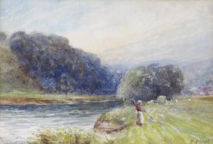 PEACH Henry F 1800-1900,haymaking scene by a river and mountains in the di,Denhams GB 2018-09-26