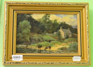 PEACH Henry F,Horses by a river with a cottage in the background,20th century,Tennant's 2017-07-29