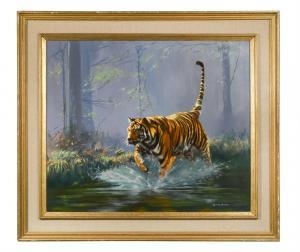 PEARMAN Leonard 1912-2003,Tiger crossing a river,Cheffins GB 2020-01-23