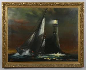 PEARS Dion 1929-1985,Fastnet racing yacht passing a lighthouse,Burstow and Hewett GB 2022-12-15