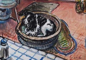 PEARSE Norah 1885-1980,SPANIEL IN A BASKET,Ross's Auctioneers and values IE 2020-05-07