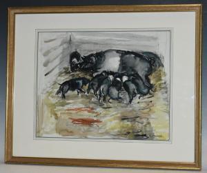 PEARSE Norah 1885-1980,Suckling Pigs,20th century,Bamfords Auctioneers and Valuers GB 2020-03-25