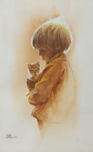 PEARSON Stephen,Child holding a kitten,Gorringes GB 2022-10-03