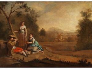 PECCHIO Domenico 1687-1760,DLICHE LANDSCHAFT MIT ZWEI FRAUEN UND EINEM SCHALM,1984,Hampel 2019-06-27