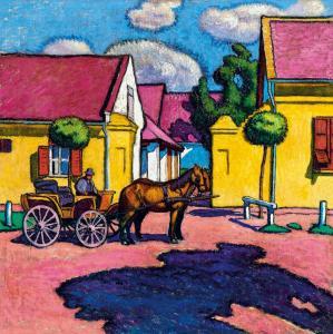 PECHAN Jozsef 1875-1922,Sunlit Streer with Horse-Carriage,Kieselbach HU 2015-12-21