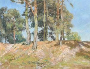 PECKHAM Barry Arthur 1945,'Pines', a landscape with Pine trees on a hill,John Nicholson 2022-09-07