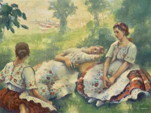 PECSI PILCH Dezsö 1888-1949,Girls in Traditional Costume,Pinter HU 2024-01-28