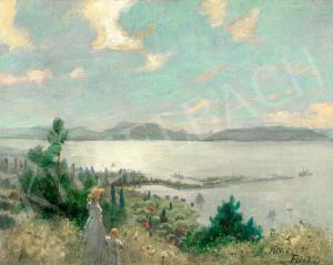 PECSI PILCH Dezsö 1888-1949,View of Lake Balaton at Balatonföldvár with Badacs,Kieselbach 2023-05-22