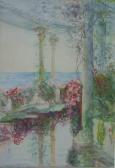 peder hans dan 1859-1939,Blick von einer blumenumrankten Terrasse auf das Meer,Zeller DE 2009-04-16